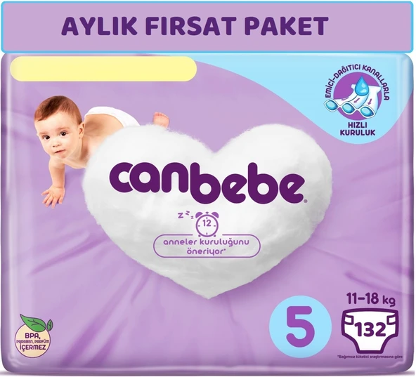 Canbebe Bebek Bezi Beden:5 (11-18Kg) Junior 132 Adet Aylık Fırsat Pk ürün görseli