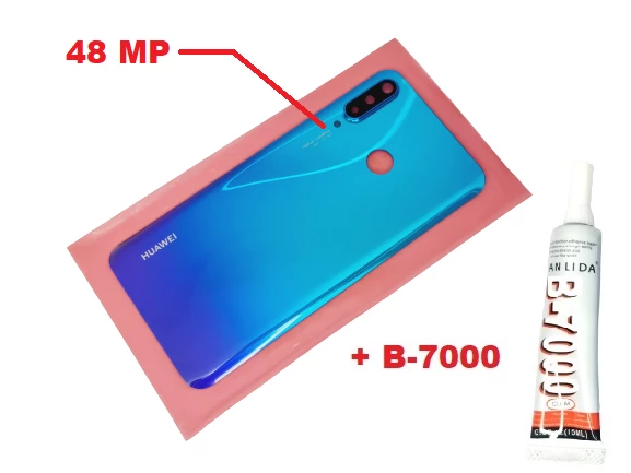 Tkgz Huawei Uyumlu P30 Lite Arka Pil Batarya Kapağı (Kamera Lensli 48 MP CAM+B-7000) MAVİ