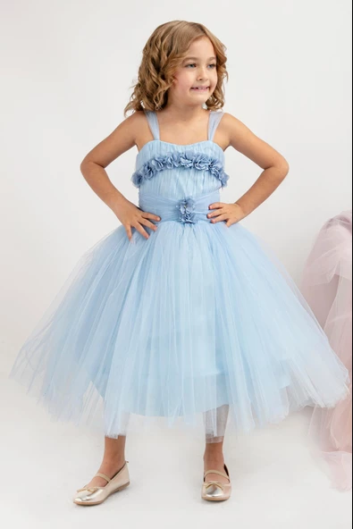 Minimony 5-9 Yaş Tarlatanlı Kız Çocuk Bayramlık Mezuniyet Balo Abiye Gelinlik Elbisesi 5011 - 7