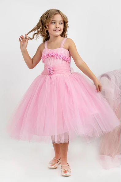 Minimony 5-9 Yaş Tarlatanlı Kız Çocuk Bayramlık Mezuniyet Balo Abiye Gelinlik Elbisesi 5011 - 11