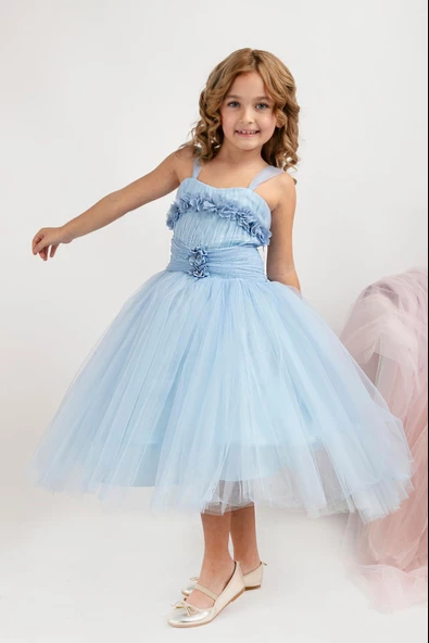 Minimony 5-9 Yaş Tarlatanlı Kız Çocuk Bayramlık Mezuniyet Balo Abiye Gelinlik Elbisesi 5011 - 6