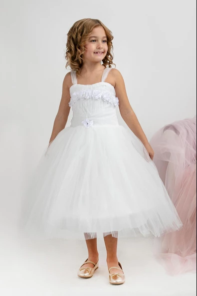 Minimony 5-9 Yaş Tarlatanlı Kız Çocuk Bayramlık Mezuniyet Balo Abiye Gelinlik Elbisesi 5011 - 2