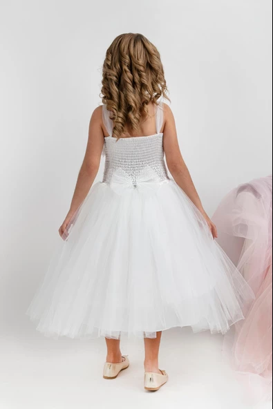 Minimony 5-9 Yaş Tarlatanlı Kız Çocuk Bayramlık Mezuniyet Balo Abiye Gelinlik Elbisesi 5011 - 3