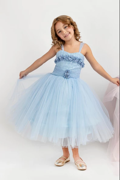 Minimony 5-9 Yaş Tarlatanlı Kız Çocuk Bayramlık Mezuniyet Balo Abiye Gelinlik Elbisesi 5011 - 5