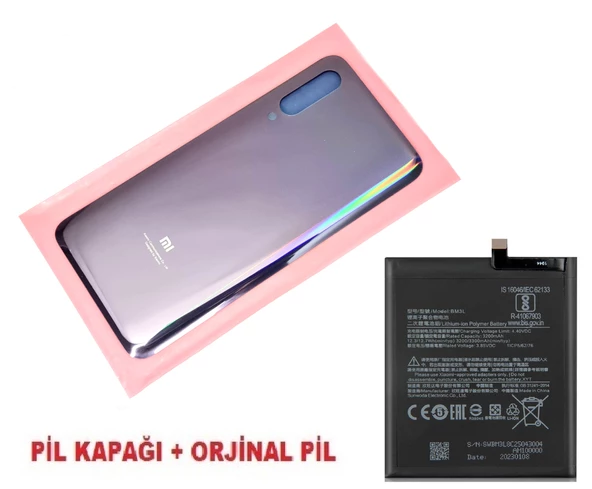 Xiaomi Mi 9 Arka Kapak Batarya Pil Kapağı + PİL (CAM) MOR