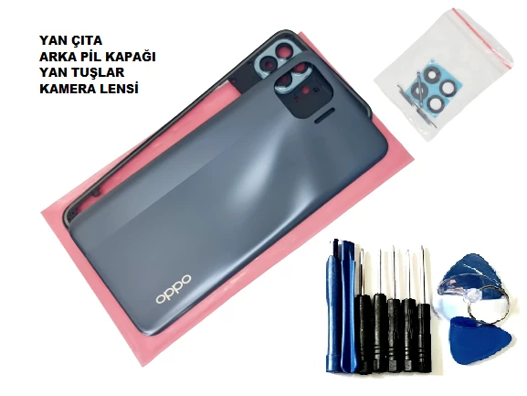 Oppo Reno 4 Lite kasa Arka Pil Kapağı FULL TAMİR SETİ SİYAH
