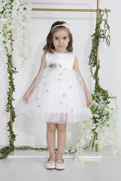 Minimony 1-5 Yaş Kelebek Detay Tüllü Kız Bebek Çocuk Bayramlık Mezuniyet Balo Abiye Gelinlik Elbisesi 2021 - 5