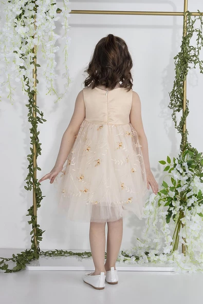 Minimony 1-5 Yaş Kelebek Detay Tüllü Kız Bebek Çocuk Bayramlık Mezuniyet Balo Abiye Gelinlik Elbisesi 2021 - 4