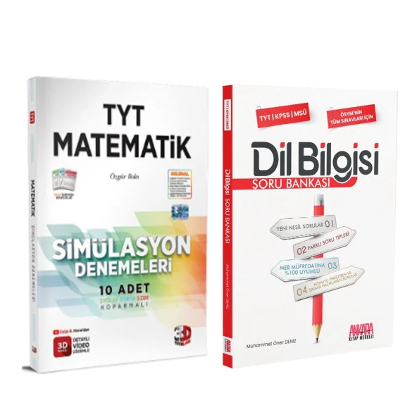 3D TYT Matematik Deneme ve AKM Dil Bilgisi Soru Bankası Seti 2 Kitap