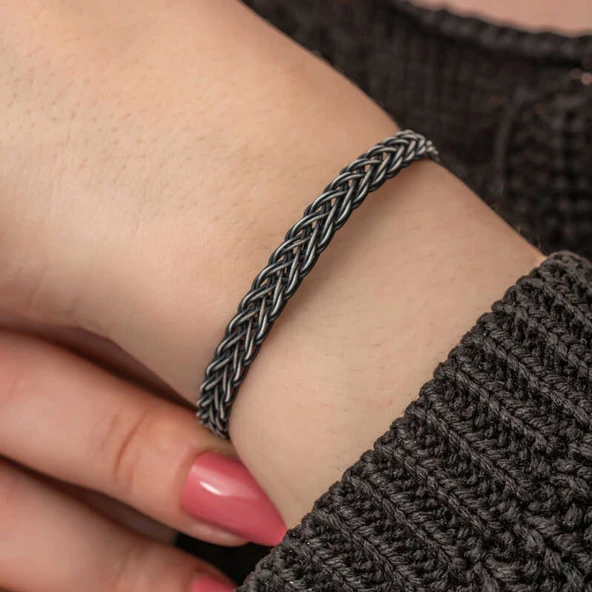 ​Lucky Life 925 Ayar Gumuss Kazaziye Örgü Bileklik - 4