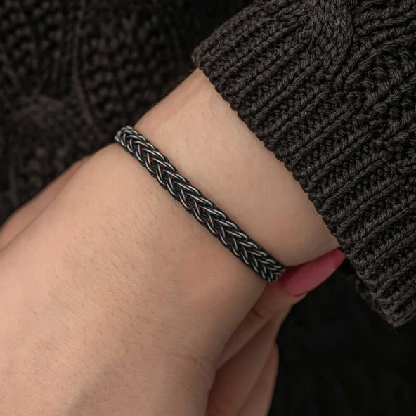 ​Lucky Life 925 Ayar Gumuss Kazaziye Örgü Bileklik - 5