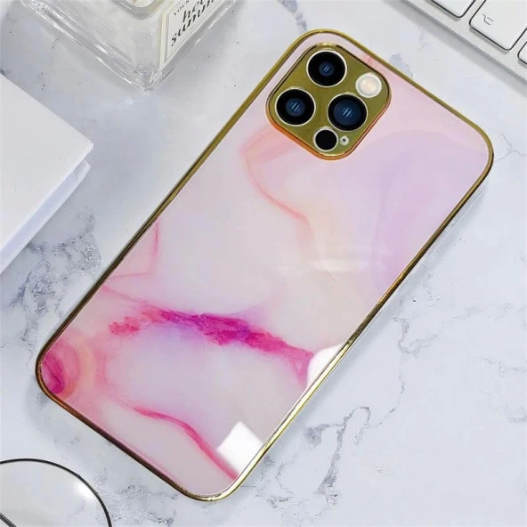 İphone 13 Pro Marble Case Mermer Desenli Cam Telefon Kılıfı ürün görseli