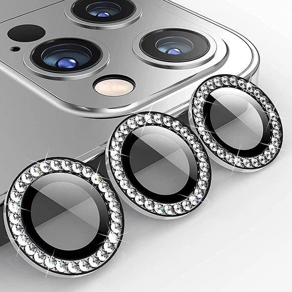 İphone 14-15 Pro -14-15 Pro Max Uyumlu Taşlı Lens Koruma - Resim 4