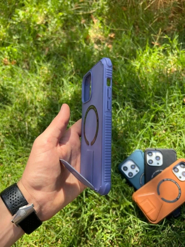 İphone 14 Pro Magsafe Leather Stantlı Telefon Kılıfı - Resim 3