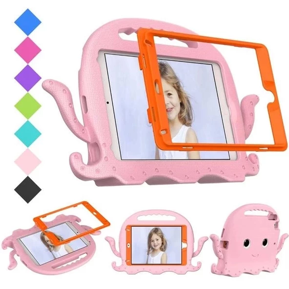 İpad 10,2-105 Ahtapot Tutmalı Yumuşak Standlı Silikon Çocuk Tablet Kılıfı - Resim 2
