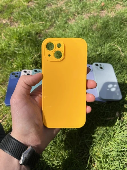 İphone 15 Uyumlu Parlak Premium Renkli Cam Telefon Kılıfı ürün görseli