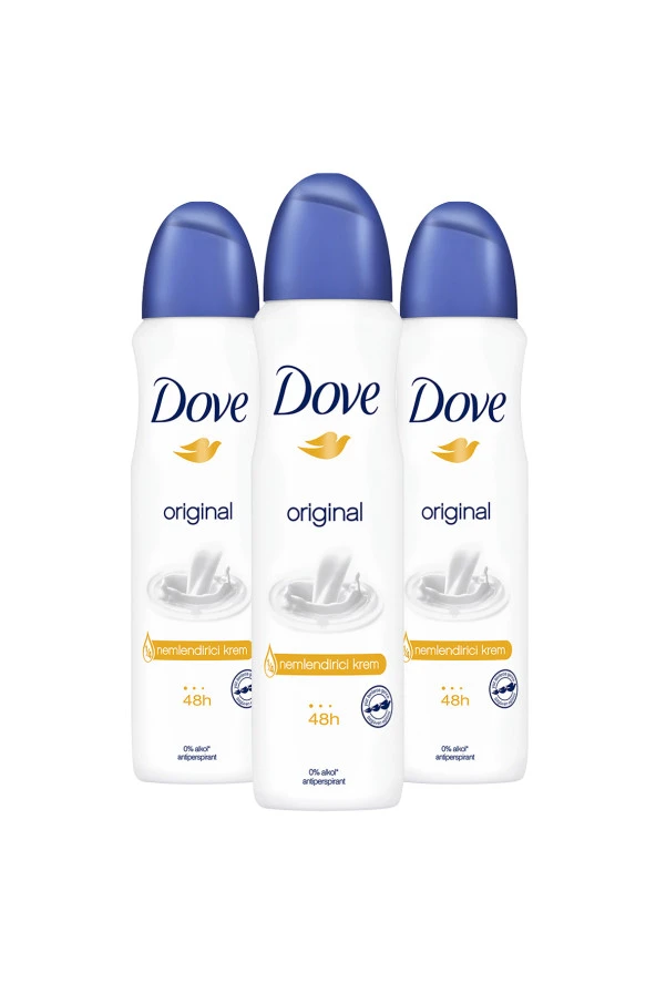 Dove   Kadın Sprey Deodorant Original 1/4 Nemlendirici Krem Etkili 150 Ml X3 Adet