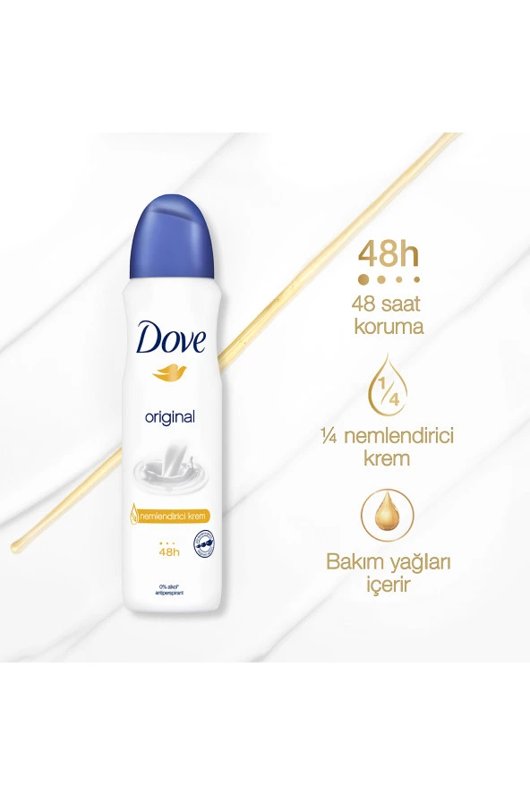 Dove   Kadın Sprey Deodorant Original 1/4 Nemlendirici Krem Etkili 150 Ml X3 Adet - 5