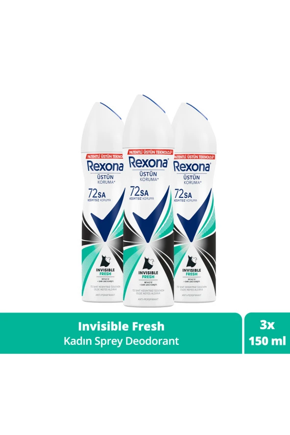 Rexona   Kadın Sprey Deodorant Invisible Fresh Deep 72 Saat Kesintisiz Üstün Koruma 150 ml X3