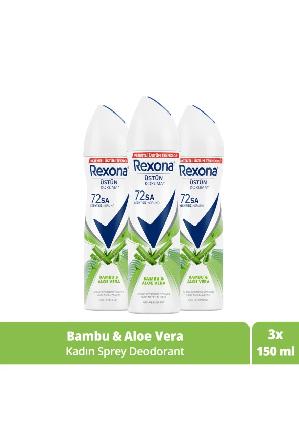 Rexona   Kadın Sprey Deodorant Bambu & Aloe Vera 72 Saat Kesintisiz Üstün Koruma 150 ml X3