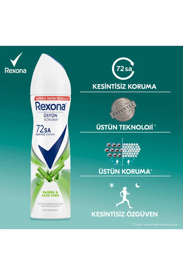 Rexona   Kadın Sprey Deodorant Bambu & Aloe Vera 72 Saat Kesintisiz Üstün Koruma 150 ml X3 - 6