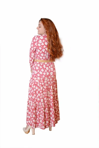 Kadın Gül Kurusu Çiçek Elbise - Resim 2