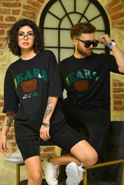 Sevgili Kombini Çift Unisex Oversize Nakışlı Siyah ürün görseli