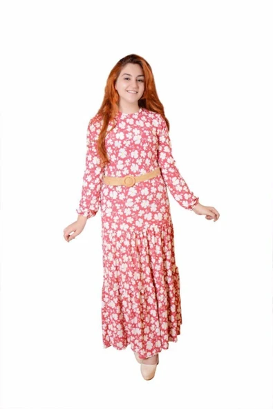 Kadın Gül Kurusu Çiçek Elbise ürün görseli