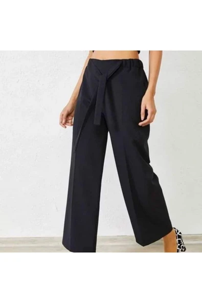 Kadın Kemerli Double Paça Pantolon Siyah ürün görseli