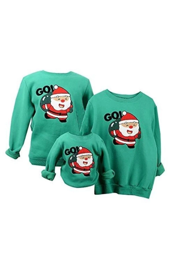 Unisex Yılbaşı Noel Baba Baskılı Sweatshirt Yeşil Tek Fiyatıdır