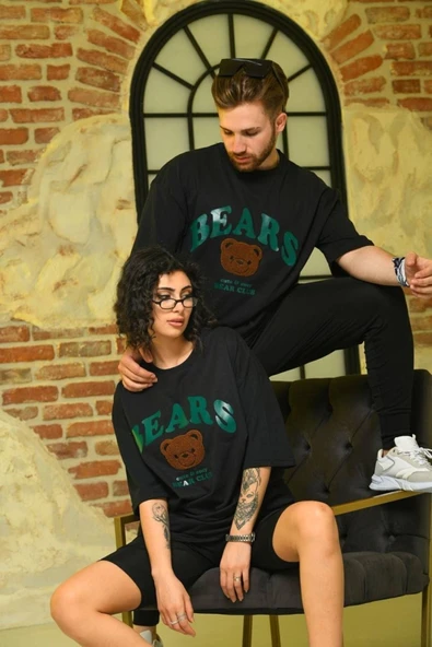 Sevgili Kombini Çift Unisex Oversize Nakışlı Siyah - Resim 2