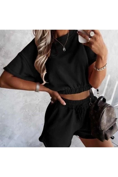 Kadın Şort Tişört Takım Lacivert - Resim 2