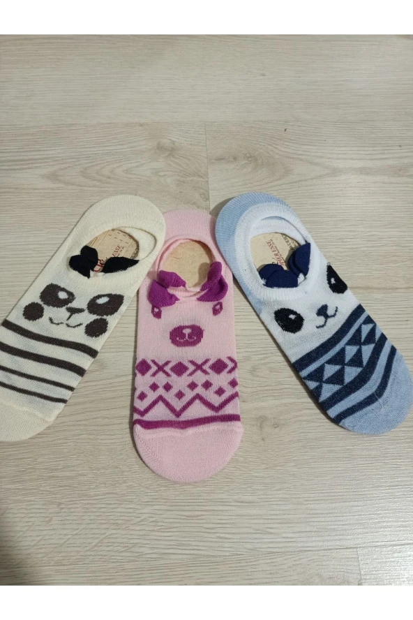 Kadın Gülümseyen Kedi Desenli Çorap 3 Lu