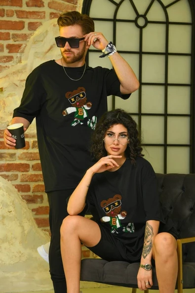 Sevgili Kombini Çift Unicex Ovarsize Peluşlu Siyah - Resim 2