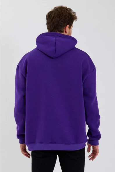 Sevgili Kombini Çift Oversize Kapşonlu Üç Iplik Sweatshirt Mor - 2