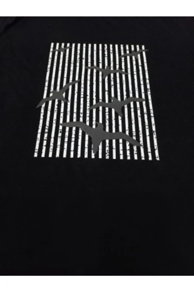 Sevgili Kombini Çift Unicex T-shirt Kuş Kabartmalı Desensiyah - Resim 5