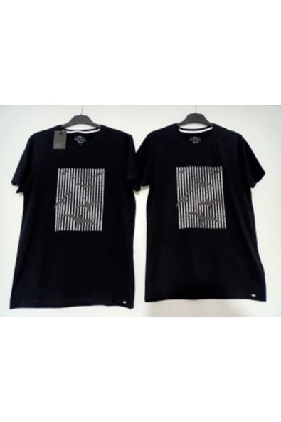 Sevgili Kombini Çift Unicex T-shirt Kuş Kabartmalı Desensiyah - Resim 6