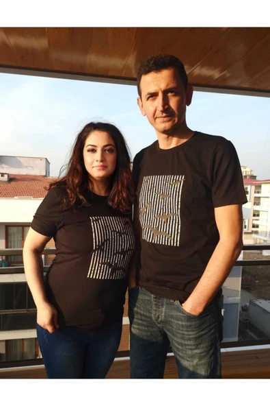 Sevgili Kombini Çift Unicex T-shirt Kuş Kabartmalı Desensiyah ürün görseli
