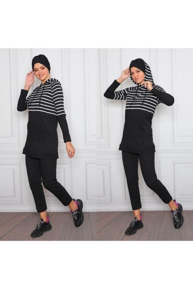 Kadın New Çizgili Takım Siyah ürün görseli