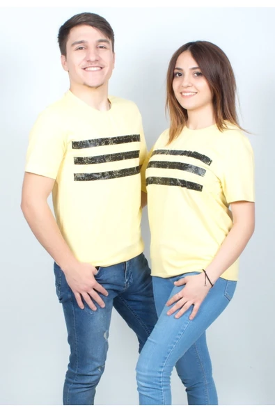 Sevgili Çift Kombini Unicex Tişört Sarı ürün görseli