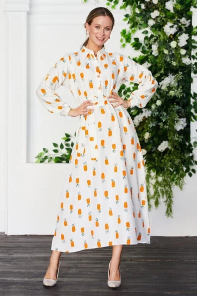 Kadın Gömlek Yaka Düğmeli Elbise - Resim 4