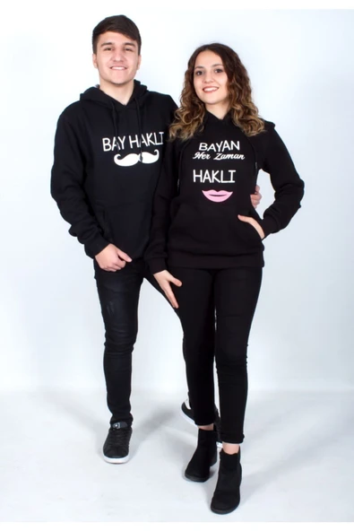 Sevgili Kombini Çift Baskılı Sweatshirt Siyah - Resim 2