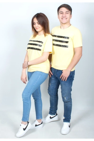 Sevgili Çift Kombini Unicex Tişört Sarı - Resim 2