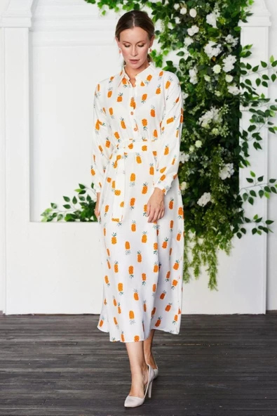 Kadın Gömlek Yaka Düğmeli Elbise - Resim 2