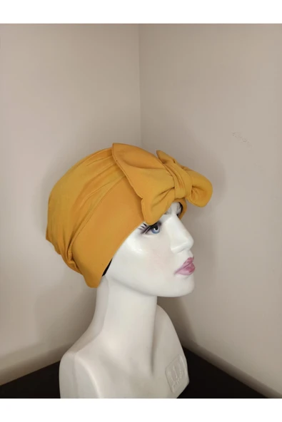 Kadın Tesettür Çift Taraflı Fiyonklu Bone Hardal ürün görseli