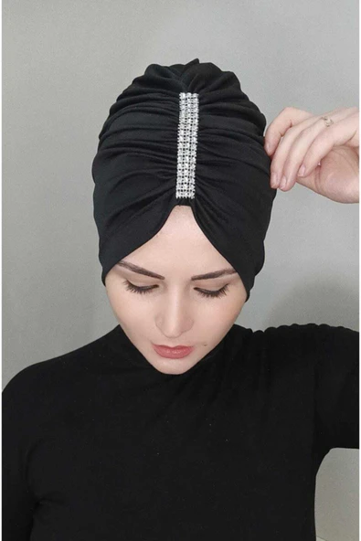 Kadın Trend Bone Büzgülü Taş Detay Siyah - 1