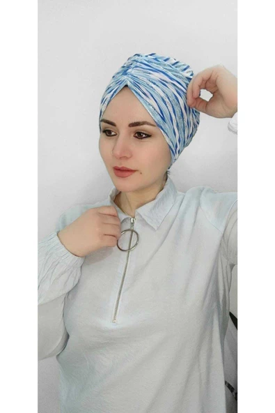 Kadın Tesettür Simli Büzgülü Trend Bone Su Mavisi ürün görseli