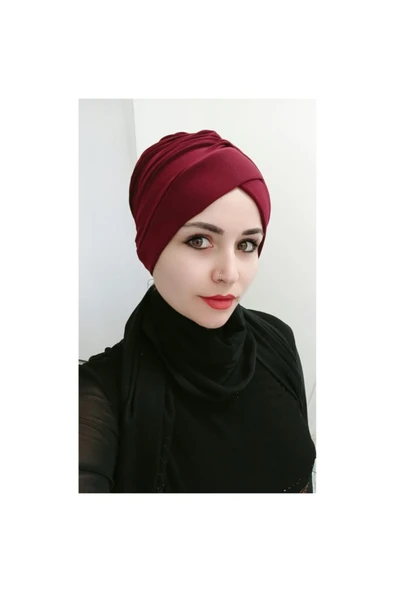 Kadın Tesettür Fiyonklu Çift Taraflı Bone Bordo - 2