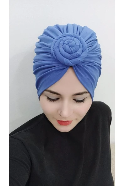 Kadın Burgu Düğüm Bone Açık Mavi - Resim 2