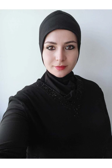 Kadın Tesettür Boyunluklu Bone Siyah - Resim 2